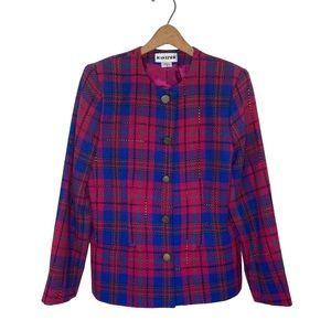 Women’s Joan Leslie Plaid Blazer, Pink/Blue, Lined, Size 8